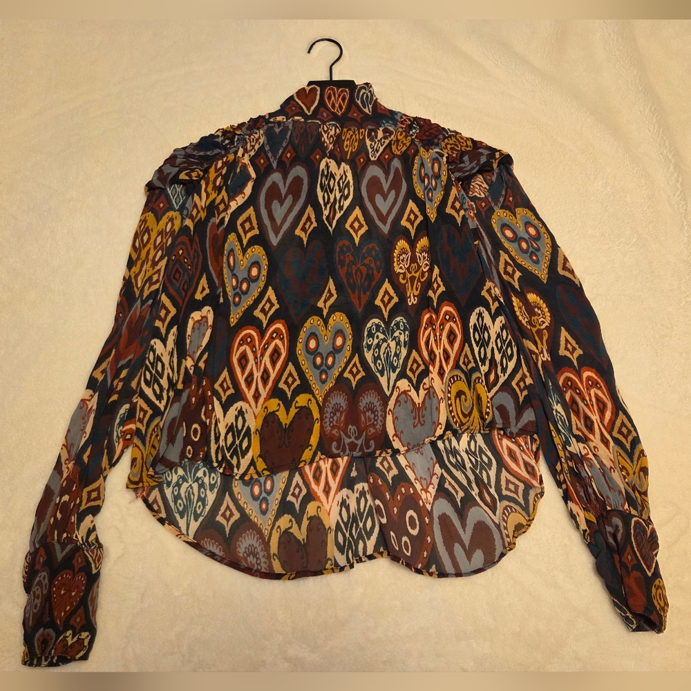Farm Rio Black Hearts Ikat Blouse, XS